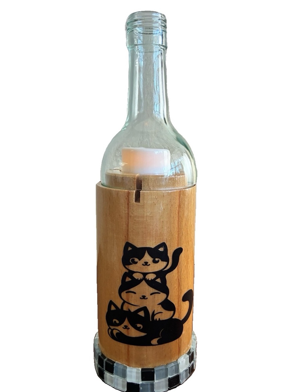 1. "The Purrfect Stack" Handcrafted Teak Wood & Glass Candle Holder
